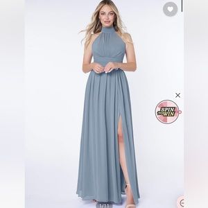 AZAZIE Iman Chiffon Bridesmaid Dress in Dusty Blue Size 2